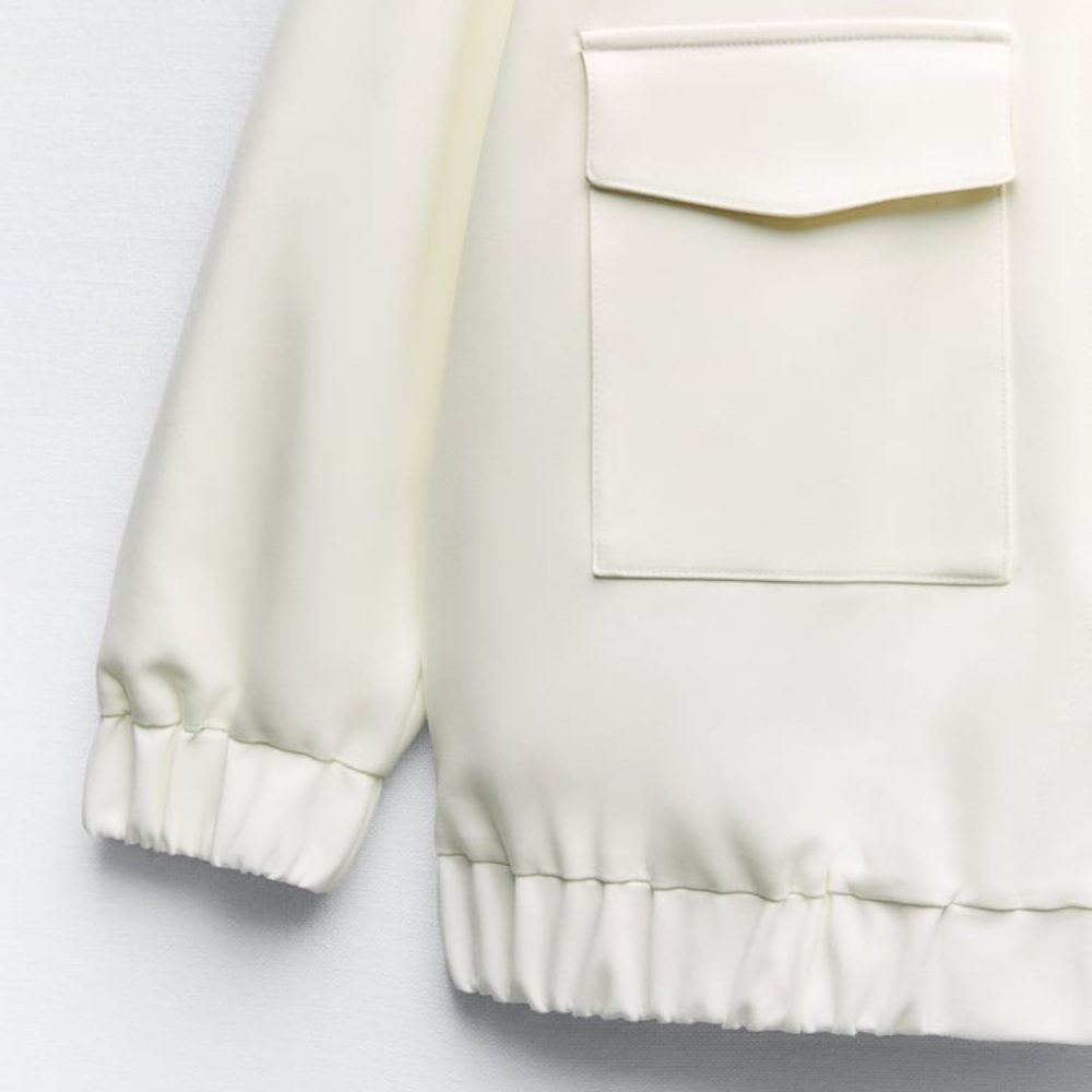 NWT. Zara Oyster White Long Bomber Jacket with Patch Pockets. Size S - Picture 4 of 10